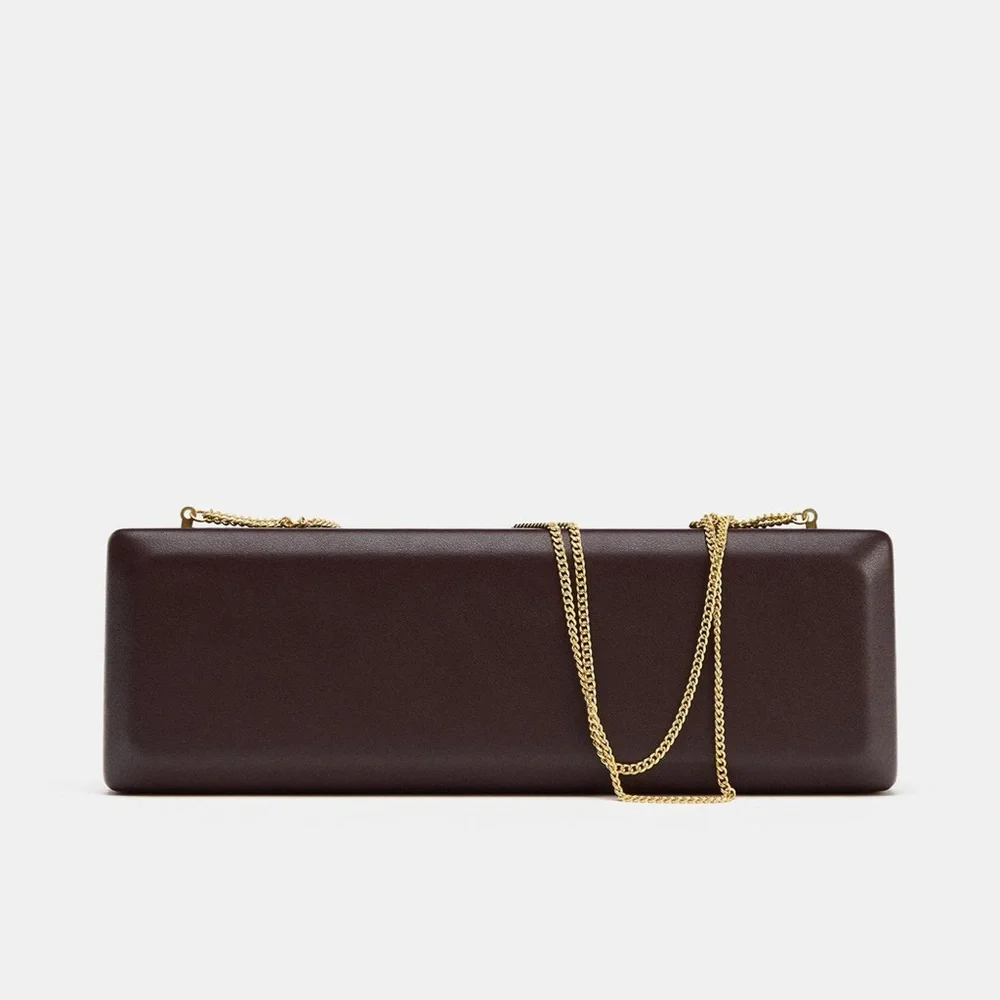 Zara Dark Brown Clutch with Gold Chain